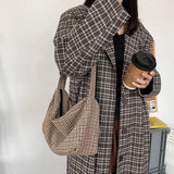 Houndstooth Crossbody Bag Wide-straps Zipper Vintage