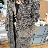 Houndstooth Crossbody Bag Wide-straps Zipper Vintage