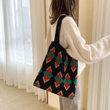 Women Knitting Paneled Vintage Winter Christmas Diamond Lattice Bag