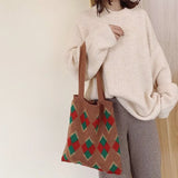 Women Knitting Paneled Vintage Winter Christmas Diamond Lattice Bag