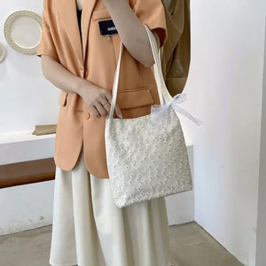 Shoulder Bags Women Lace Floral Capacity Female All-match PU Leather