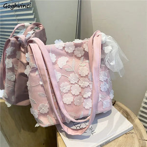 Shoulder Bags Women Lace Floral Capacity Female All-match PU Leather