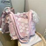 Shoulder Bags Women Lace Floral Capacity Female All-match PU Leather