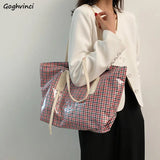 Plaid Summer Transparent Beach Holiday Handbags Harajuku Portable