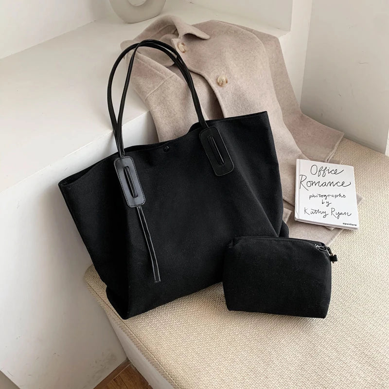 Canvas Shoulder Bag Large Capacity Casual Tote Handbag