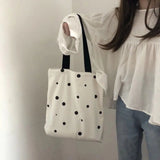 Large Capacity Dot Printed Canvas Shoulder Bag