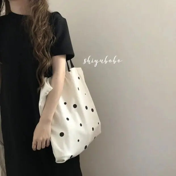 Large Capacity Dot Printed Canvas Shoulder Bag