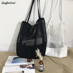 Women Large Capacity Shoulder Bag Hollow Out Casual Tote Handbag
