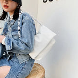 Women Large Capacity PU Leather Shoulder Bag Chain Tote All-match Ulzzang Candy