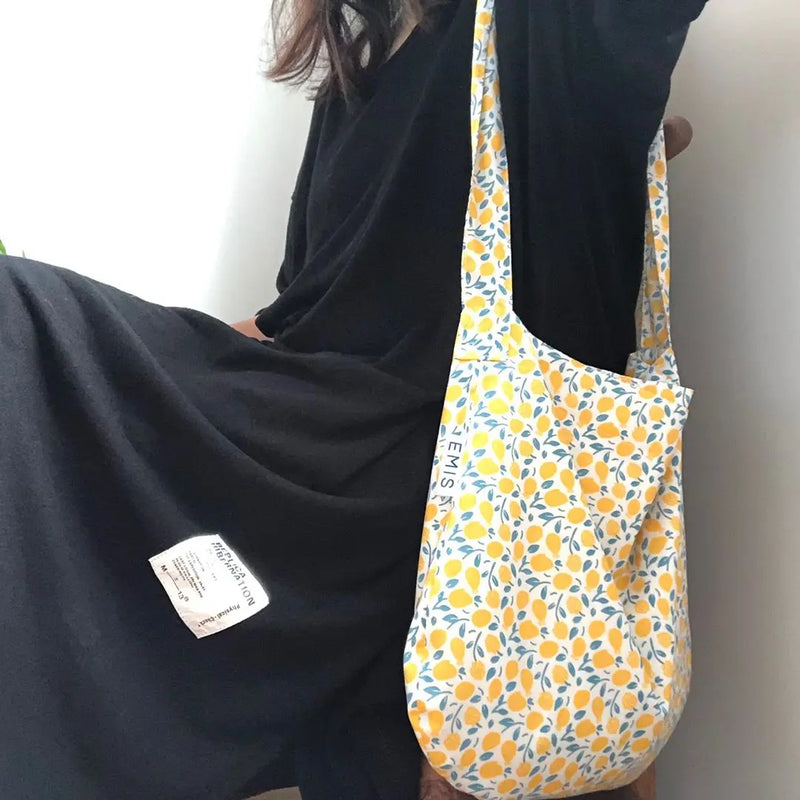 Lemon-printed Shoulder Bag Women Cotton Big Capacity Satchel