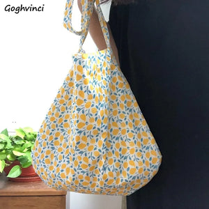 Lemon-printed Shoulder Bag Women Cotton Big Capacity Satchel