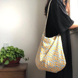 Lemon-printed Shoulder Bag Women Cotton Big Capacity Satchel