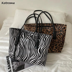 Leopard Shoulder Bag Women High Street Underarm PU Tote Handbag