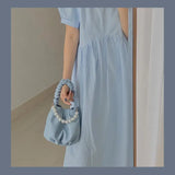 Shoulder Bags Women Bucket Bag Soft PU Leather Pearls Cross-body Handbags