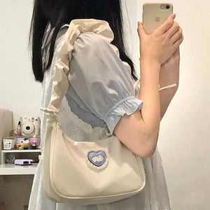 Nylon Cartoon Rabbit Shoulder Bag Girls Lace Zipper Ins Retro