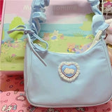 Nylon Cartoon Rabbit Shoulder Bag Girls Lace Zipper Ins Retro