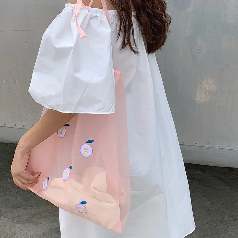 Organza Transparent Fruit Embroidery Shoulder Bag Women