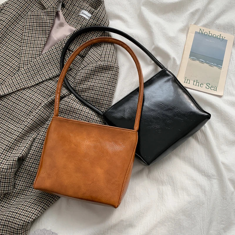 Shoulder Bags Women PU Underarm All-match Spring Bag Vintage Solid Retro