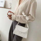 Shoulder Bags Women PU Leather Lace Bow Sweet Ladies Flaps Vintage Chain-bag