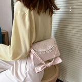 Shoulder Bags Women PU Leather Lace Bow Sweet Ladies Flaps Vintage Chain-bag