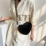 Shoulder Bags Women PU Leather Thread Sweet Solid Cross-body Heart-shaped