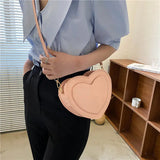 Shoulder Bags Women PU Leather Thread Sweet Solid Cross-body Heart-shaped