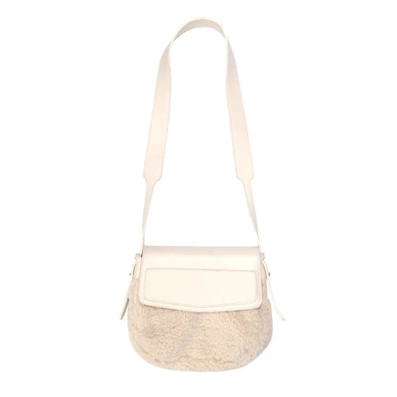 Shoulder Bags Women PU Patchwork Lambswool Cross-body Winter Plush Handbag