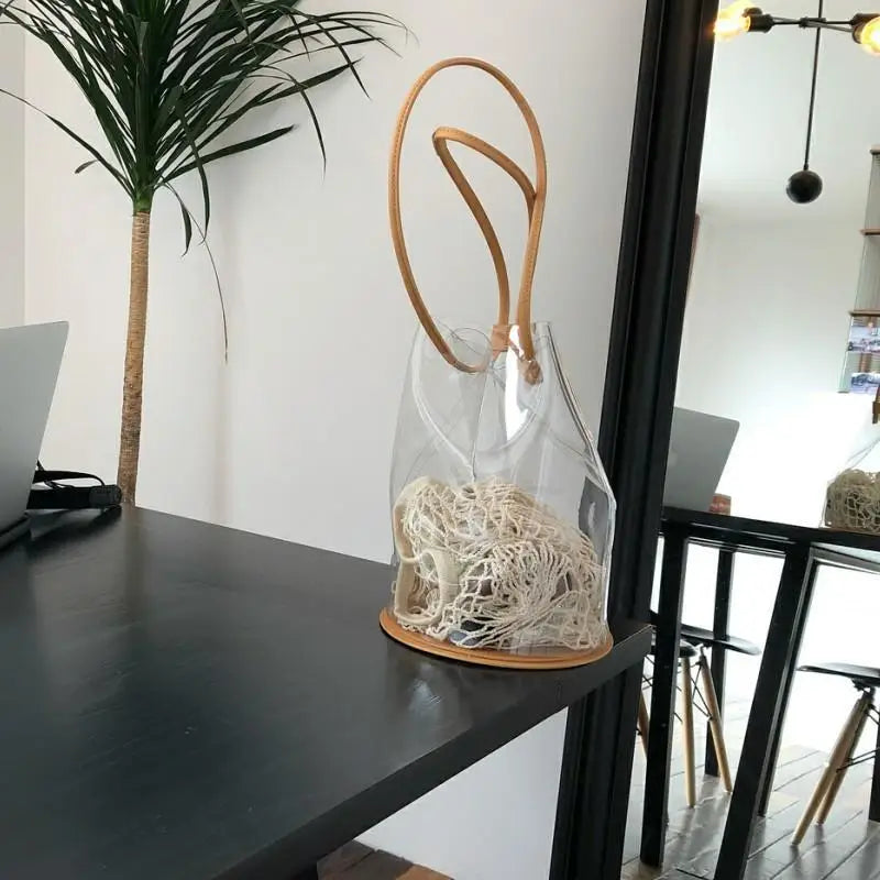 Women PVC Patchwork Transparent Bucket Jelly Bag Style Big Capacity