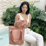 Women PVC Striped Shoulder Bag Large Capacity Makeup Storage Handbag