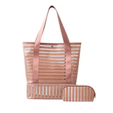 Women PVC Striped Shoulder Bag Large Capacity Makeup Storage Handbag