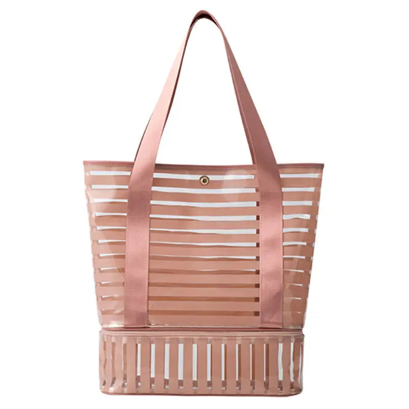 Women PVC Striped Shoulder Bag Large Capacity Makeup Storage Handbag