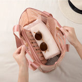Women PVC Striped Shoulder Bag Large Capacity Makeup Storage Handbag