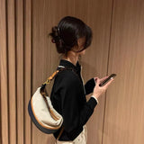 Vintage Style Shoulder Bag Women Patchwork Half Moon Zipper
