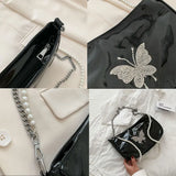 Women Patent Leather Butterfly Diamonds Flaps Texture Pearls Handbag