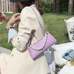 Women Patent Leather Butterfly Diamonds Flaps Texture Pearls Handbag