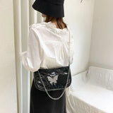 Women Patent Leather Butterfly Diamonds Flaps Texture Pearls Handbag