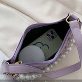 Shoulder Bags Women Pearls Underarm Bag PU Korean-style Sweet Ladies Handbags