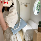 Shoulder Bags Women Pearls Underarm Bag PU Korean-style Sweet Ladies Handbags