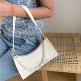 Shoulder Bags Women Pearls Underarm Bag PU Korean-style Sweet Ladies Handbags