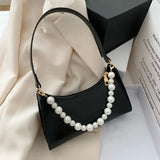 Shoulder Bags Women Pearls Underarm Bag PU Korean-style Sweet Ladies Handbags