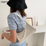 Shoulder Bags Women Pearls Underarm Bag PU Korean-style Sweet Ladies Handbags
