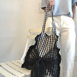 Plaid Canvas Vintage Shoulder Bag Large Capacity Tote