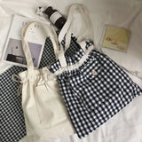 Plaid Canvas Shoulder Bag for Women Eco-friendly Lunch Bag