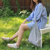 Plaid Canvas Tote Bag Eco Harajuku Shopper Reusable Handbags