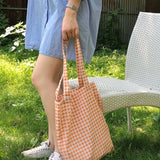 Plaid Canvas Tote Bag Eco Harajuku Shopper Reusable Handbags