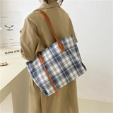 Plaid Zipper Vintage Shoulder Bag Women Large Capacity Casual Tote