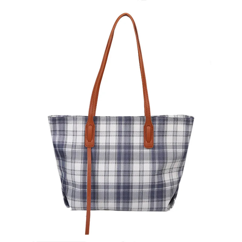 Plaid Zipper Vintage Shoulder Bag Women Large Capacity Casual Tote