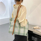 Plaid Zipper Vintage Shoulder Bag Women Large Capacity Casual Tote