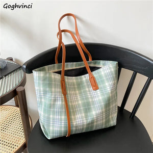Plaid Zipper Vintage Shoulder Bag Women Large Capacity Casual Tote