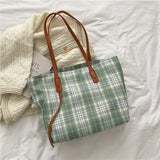 Plaid Zipper Vintage Shoulder Bag Women Large Capacity Casual Tote